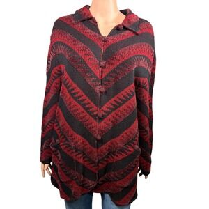 Brenda French for French Rags Red Black Chevron Knit Cardigan Sweater Size L